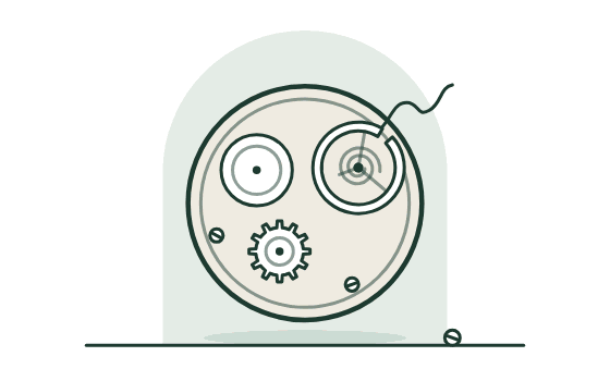 A watch movement with a broken balance wheel