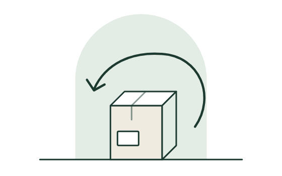 A parcel with an arrow curving back to where it came from
